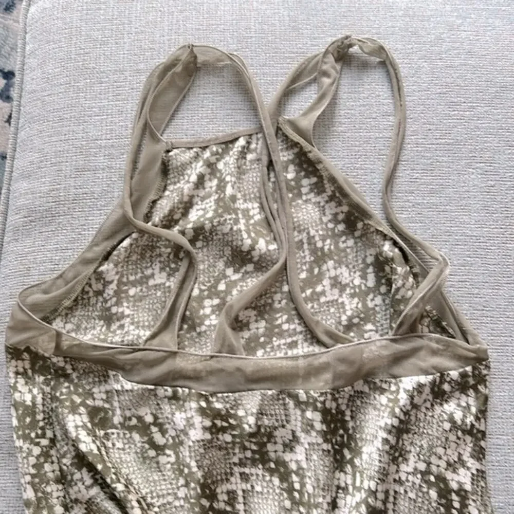 NEW Free People Night Out green Snake Skin print strappy thong Bodysuit